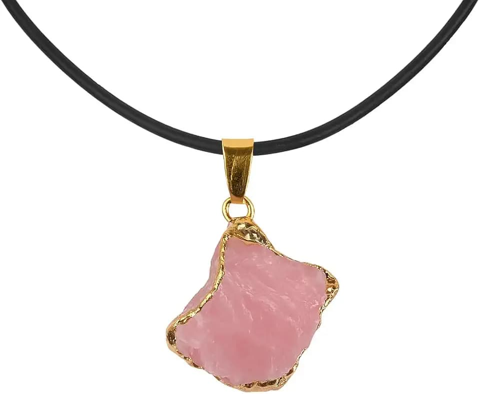 Raw Crystal Pendant Necklace – Natural Gemstone Chunk with Gold Electroplated Edge, Adjustable Cord Choker Jewelry for Women & Men, Healing Stone Gift