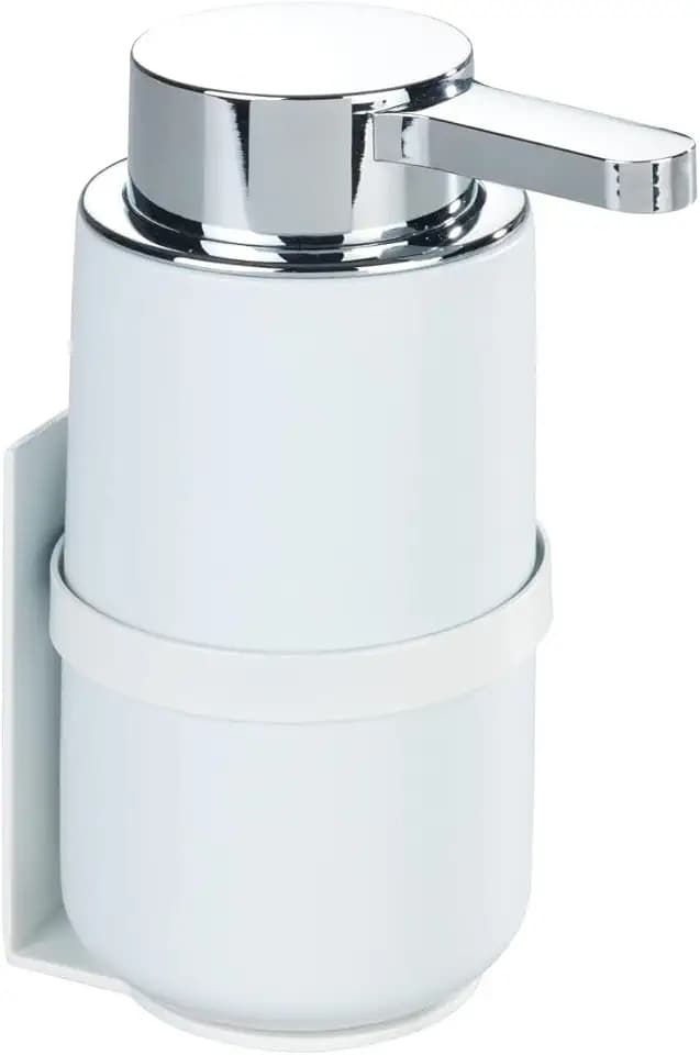 WENKO Wand Seifenspender Mod. Woya, nachfüllbarer Pumpspender aus Keramik für bis zu 250 ml Flüssigseife, Turbo-Loc® Befestigung ohne Bohren, 6,8 x 13 x 6,8 cm, Weiß