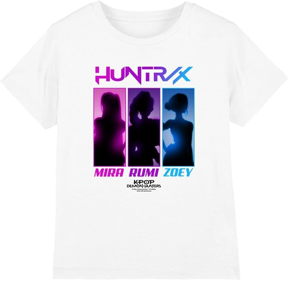 KPop Demon Hunters Unisex Kinder Kpop Demon Hunters Huntrix Spotlights Kids T Shirt, White T-Shirt (1er Pack)