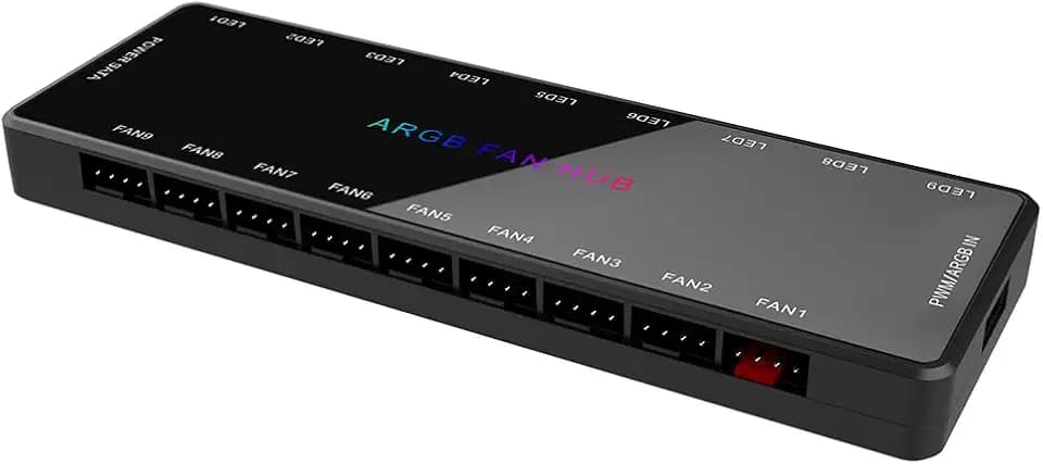 SHAKING TANK ARGB and PWM Fan hub,9 Ports RGB Hub,1 to 9 Multi Way Magnetic backplane Splitter 5V/3PIN Case Fan Hub Adapter PWM ARGB Fan Black