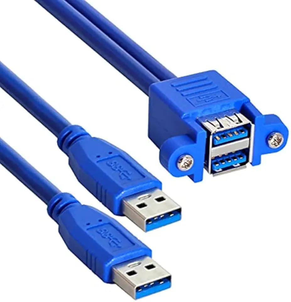 cablecc Combo Dual USB 3.0 Stecker auf stapelbare Buchse, Verlängerungskabel, 5 Gbit/s, 50 cm, mit Befestigungslöchern für Schraubpaneel