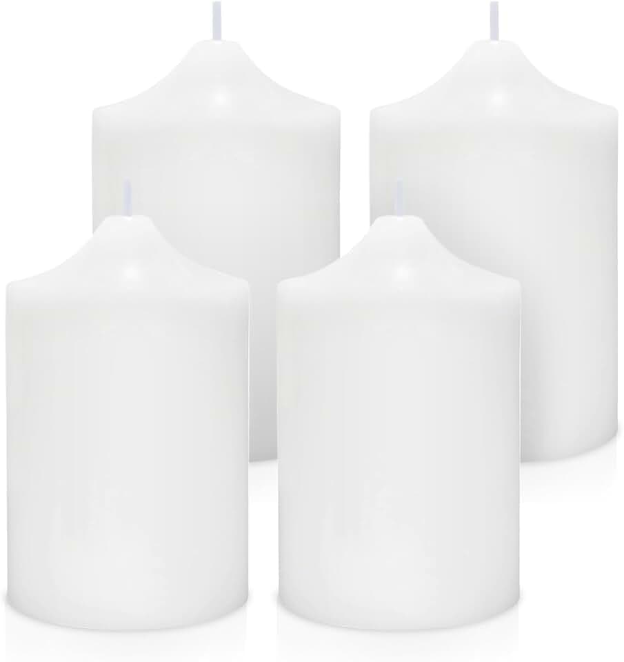 Set of 4 2x3 Inch White Pillar Candles, Dripless Unscented Cylinder Candles for Home Dinner Party Decoration - 24 Hours Burn Time