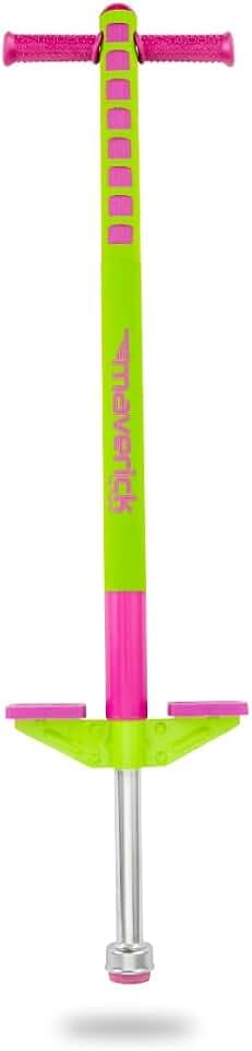 Flybar Limited Edition Foam Maverick Pogo Stick for Kids - Two New Rubber Hand Grips (Lime/Purple)