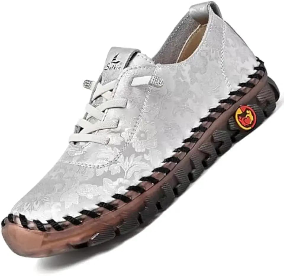 Women's Leather Soft Bottom Flat Slip-on Loafers Fashion Handmade Floral Embroidery Walking Shoes Comfort Orthopedic 4D Pain Relief Casual Shoes
