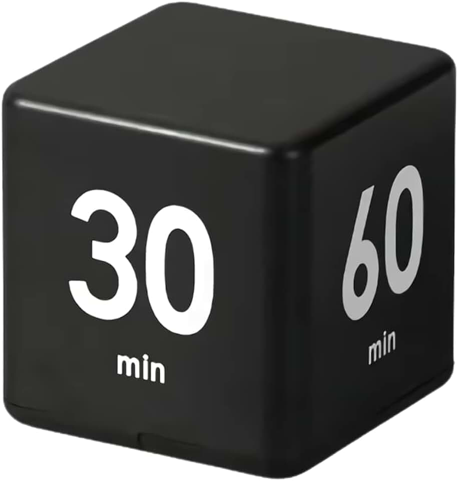 Feilifan Cube Timer, Küchentimer mit Schwerkraftsensor für Zeitmanagement und Countdown-Einstellungen (15-20-30-60 Minuten, Schwarz)