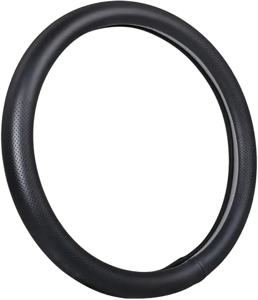 Car Steering Wheel Cover,Universal 15 Inch Premium Leather Car Steering Wheel Cover,Best Grip,Perforated Design,Breathable,Non-Slip,Sweat-Absorbent,Warm in Winter and Cool in Summer (Black)
