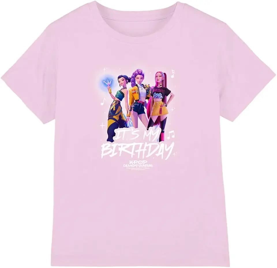 KPop Demon Hunters Unisex Kinder Kpop Demon Hunters Huntrix It's My Birthday Group Kids T Shirt, Pink T-Shirt (1er Pack)