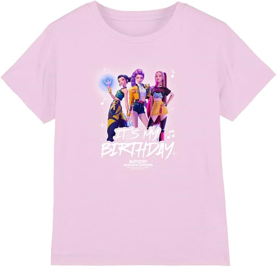 KPop Demon Hunters Unisex Kinder Kpop Demon Hunters Huntrix It's My Birthday Group Kids T Shirt, Pink T-Shirt (1er Pack)