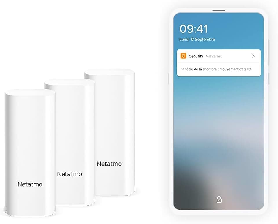 Netatmo DTG-FR Intelligente Tür- und Fensteröffnungssensoren, kabellos, einteiliger Vibrationsmelder, 3 Stück