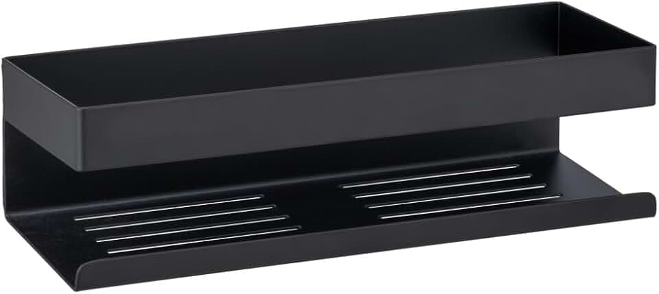 WENKO Turbo-Loc Wandablage Mod. Genova Bad-Ablage aus Edelstahl ohne Bohren mit Klebepad-System zur Aufbewahrung von Pflegeprodukten 30x8x10,5 cm Schwarz