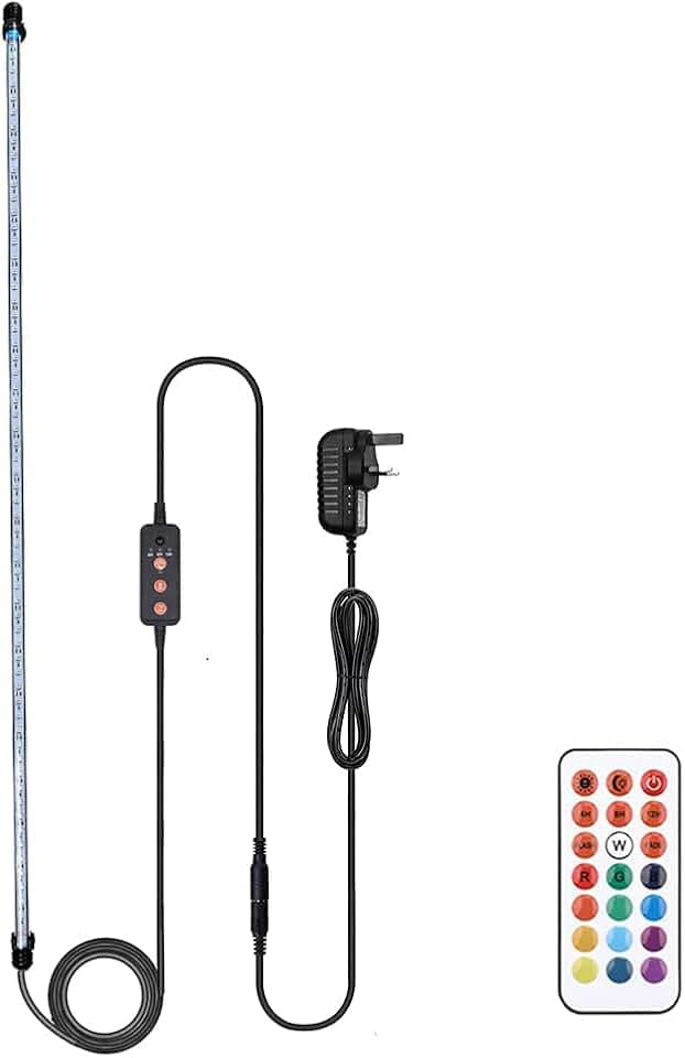 VARMHUS LED-Aquarium-Beleuchtung, Aquarium-Lampe, weiß und blau, Farbwechsel, tauchfähig, mit kleinem, einfachem Timer für Sonnenaufgang und Sonnenuntergang (92 cm, RGB)