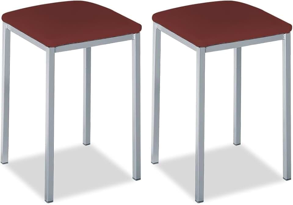 ASTIMESA - Gepolsterter Küchenhocker - Solide und Feste Struktur - Gestell Farbe Aluminium und Sitzfläche aus Kunstleder - Sitzfarbe: Bordeauxrot Lieferumfang: 2 Stück, Maße: 35 x 35 x 45 cm
