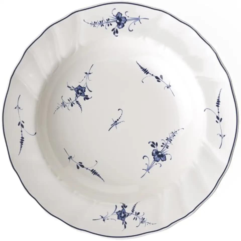 Villeroy & Boch Vieux Luxembourg Suppenteller, 23 cm, Premium Porzellan, Weiß/Blau, 10-2341-2700