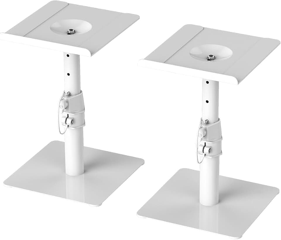 suptek Freistehender Lautsprecherständer Desktop-Set, Höhenverstellung und Neigung, Universal-Audio-Halterungen für Computer- und Bücherregal-Lautsprecher, erhöhter Sound, 2er-Pack, Weiß, SDM001TW