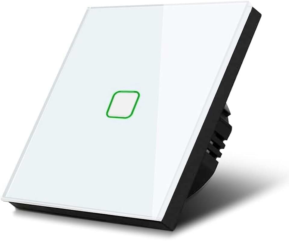 Maclean MCE713W 1-Fach Touch Wechselschalter Lichtschalter Kreuzschalter Wandschalter Treppenschalter mit Farbwechsel LED Hintergrundbeleuchtung Einbauschalter (1-Fach Eckig, Weiß)