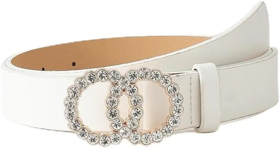 COTIM COYIN Women's Rhinestone circle Buckle Belt, Skinny Leather Belts for Jeans Dress Pants