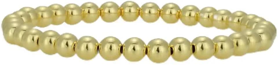 Anela 14k Gold Filled Beaded Bracelet for Women | 5mm Gold Beaded Bracelet | Stackable Gold Stretch Bracelets, Waterproof, Non Tarnish Gold Bead Bracelet for Women Gifts, Handmade in USA