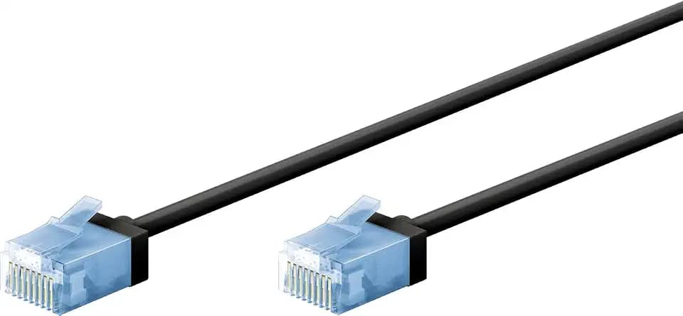 goobay 74242 CAT 6A Patchkabel slim/Ultraflexibles RJ45 CAT 6A Netzwerkkabel U/UTP CU/Dünnes Ethernet Kabel mit kurzen Steckern / 10 Gbit/s LSZH, Knickschutz/schwarz 15m