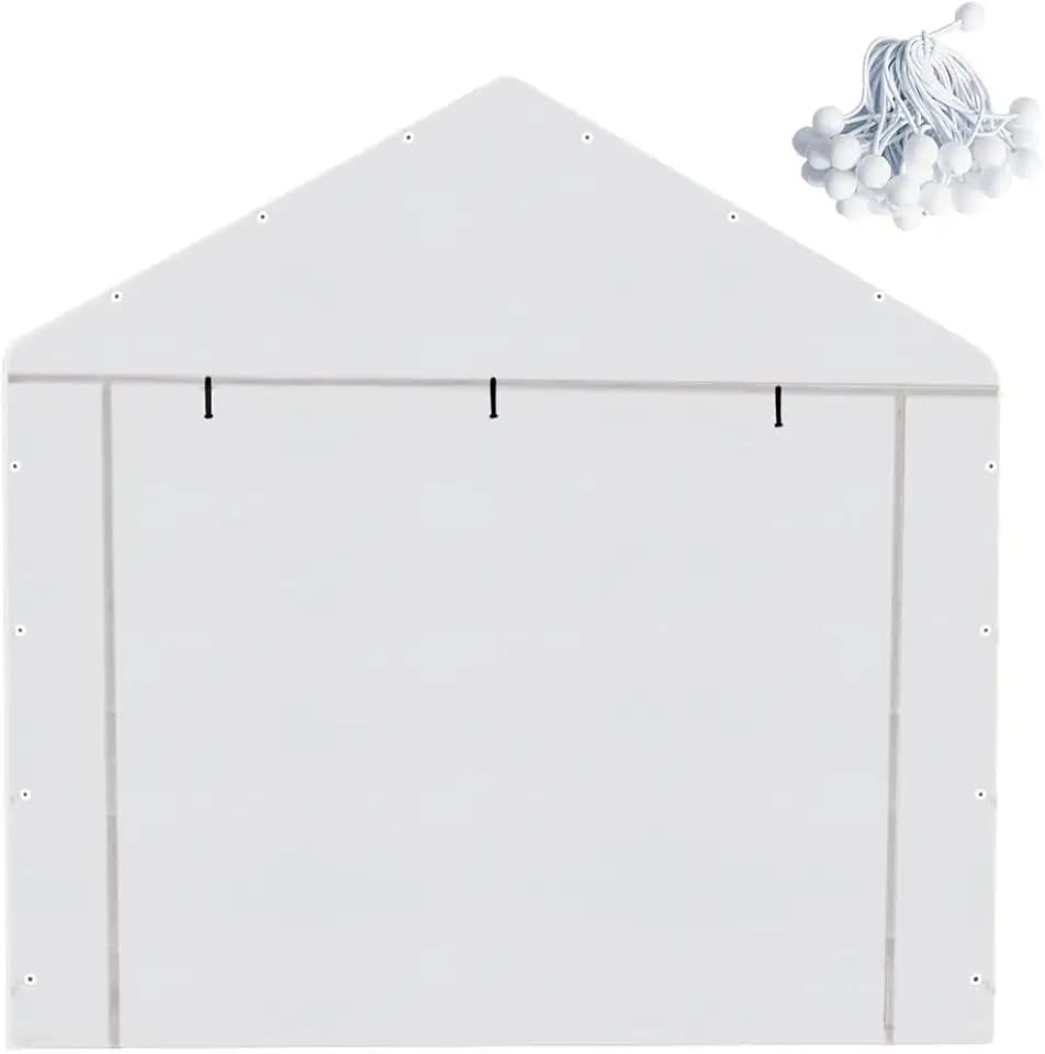 10x20 Carport Replacement Sidewall, Front/Back Panel Canopy Entrance Panel with Zippers and Elastic Ball Bungees, 180G PE Waterproof & UV Protected Replacement Sidewall Cover, White