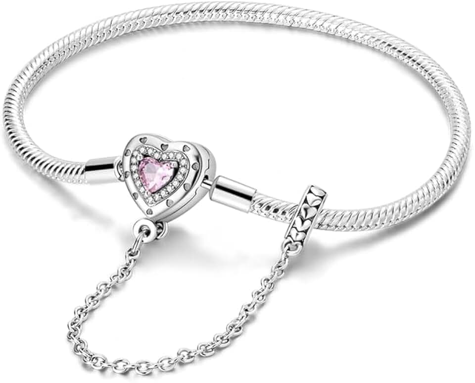 Damen Armband 925 Sterling Silber, Armbänder mit Herz Verschluss Moments Schlangen Gliederarmband Armkette Valentinstag Muttertag Geburtstags Weihnachten Geschenk für Frauen Freundin Mama