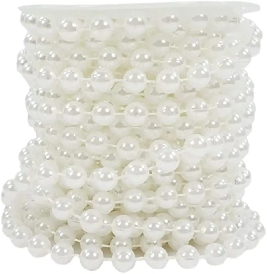 Perlenband Perlenkette Perlengirlande Hochzeit Perlenschnur Weihnachtskette Weihnachten Advent auf Rolle Weiss 6mm Weiss (S-P6-01-weiss-10m) (1€/m)