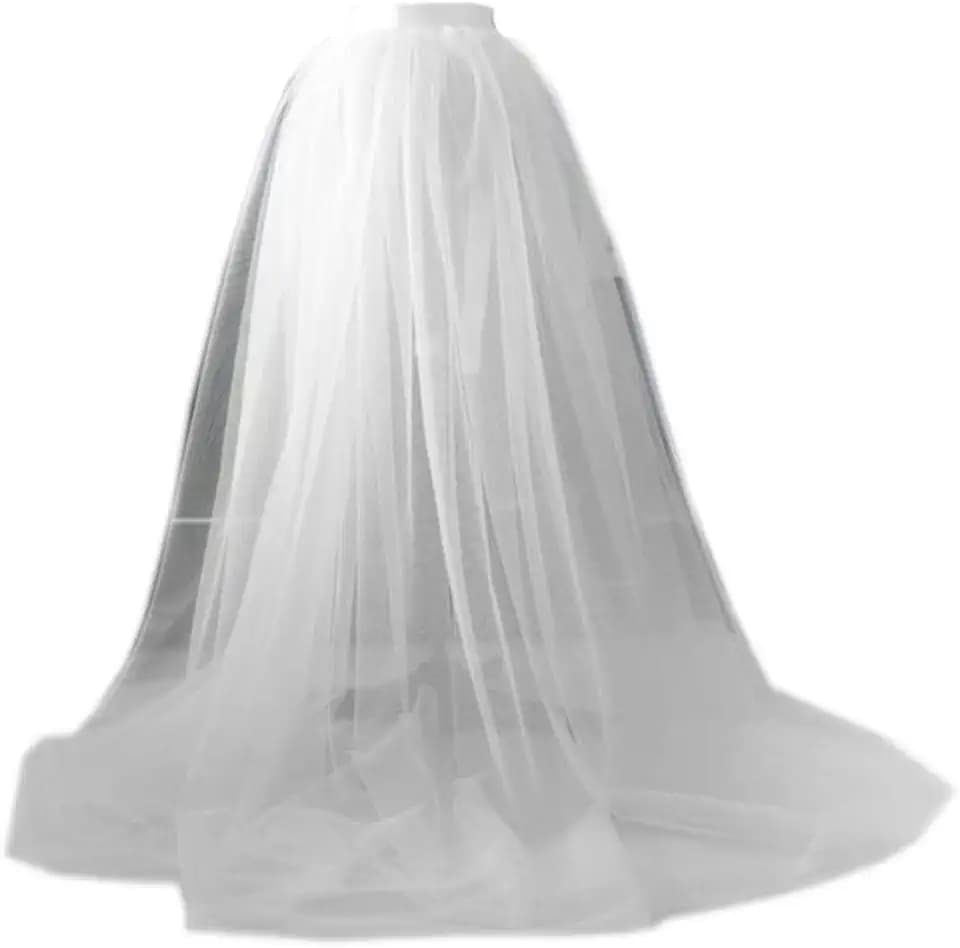 Detachable Train Bridal Wedding Dress Tulle Skirt for Evening Party Women Floor Length See Through Dress Waist Strap Cape Style