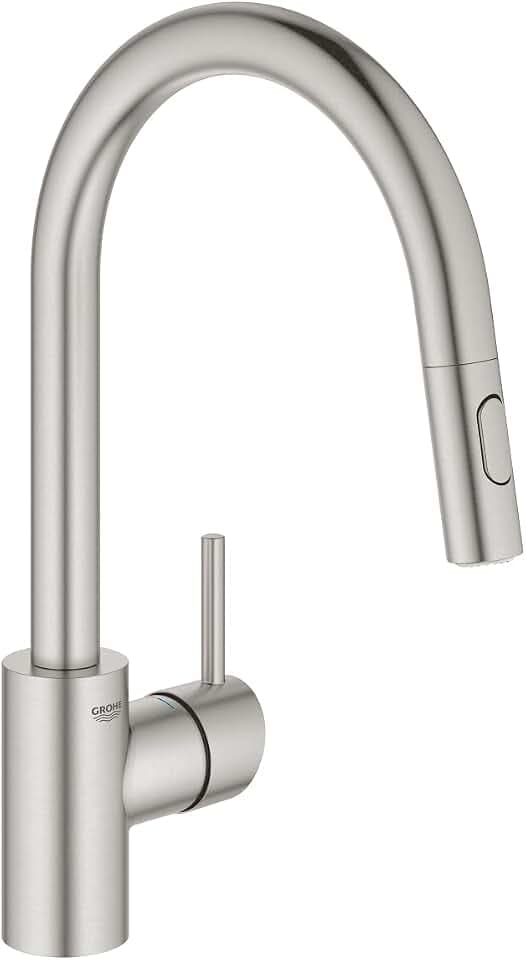 GROHE Concetto, Küchenarmatur 2 Strahlarten (Wasserhahn Küche mit ausziehbarer Brause, 360° schwenkbar, wassersparend dank variabler Mengenbegrenzung, einfache Spülbecken-Montage), edelstahl, 31483DC2