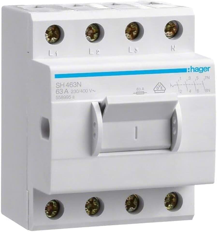 SH463N Ausschalter 400 Volt 4x 63 Ampère für Hutschiene 3P+N