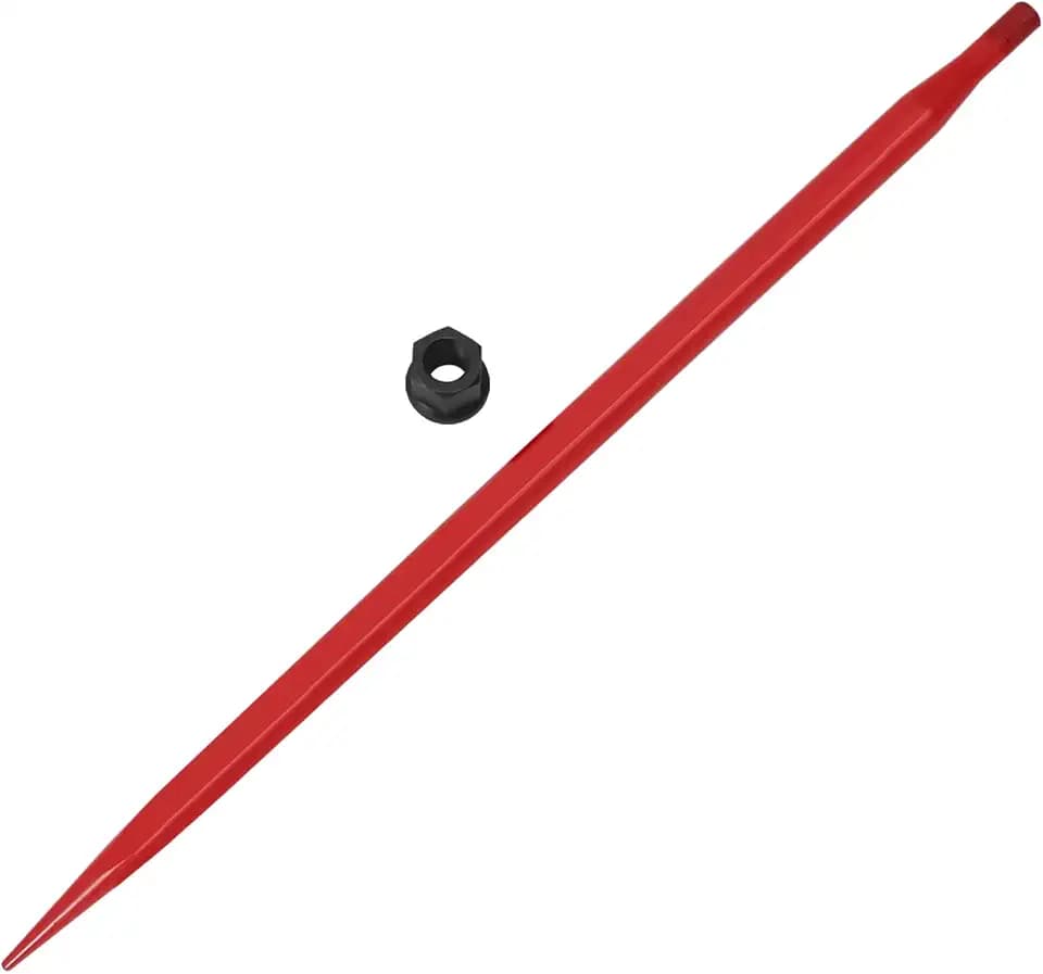 49" Bale Spear 3000 lbs Capacity Red Coated Bale Forks, Bale Hay Spike with Hex Nut for Buckets Tractors Loaders