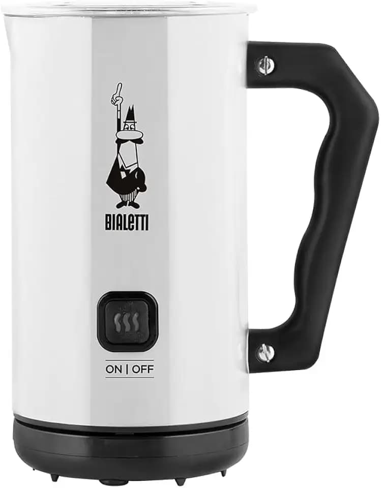 Bialetti Milch Frother Elettrico, Milchaufschäumer für Cappuccino, Fassungsvermögen 150 ml Cappuccino oder 300 ml heiße Milch, Weiß