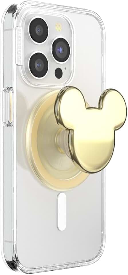 PopSockets runder Telefongriff kompatibel mit MagSafe, Adapterring im Lieferumfang enthalten, Telefonhalter, kabelloses Laden kompatibel - Gold Mickey Head