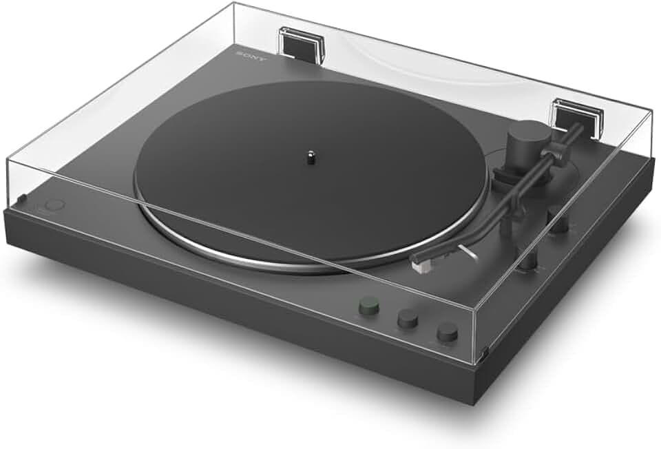 Sony PS-LX3BT kabelloser Bluetooth-Plattenspieler mit vollautomatischer Wiedergabe, Hi-Res Audio, Riemenantrieb, integriertem Phono-Vorverstärker, 2 Geschwindigkeiten und Staubschutzhaube – Schwarz
