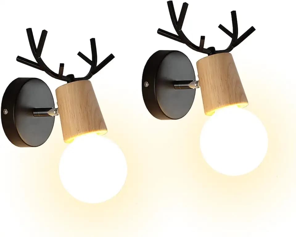 iDEGU 2 Stück Wandleuchten Innen Kreativer Wandlampe im Geweih-Design aus Holz und Metall Retro Verstellbare Wandleuchte für Schlafzimmer Wohnzimmer Flur Café Bar (Schwarz)