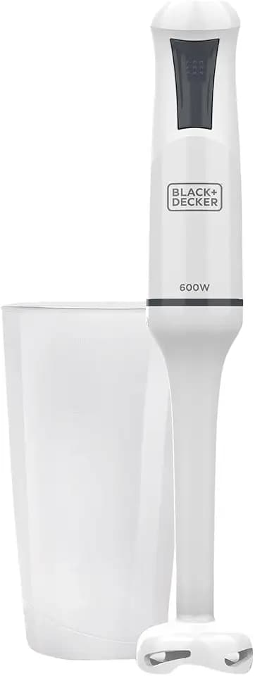 Black+Decker - Stabmixer BXHB500E 600W | Kompaktes und ergonomisches Design | Abnehmbarer Kunststoffstab | Spritzschutz | Inklusive Messbecher | Kunststoff | Weiß