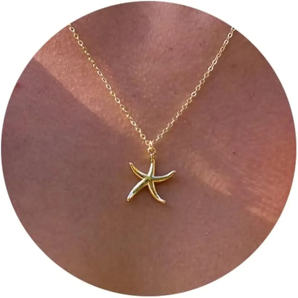 Gold Necklace for Women- 14K Gold Plated Dainty Teardrop Fish Dragon Cross Sun Flower Bow Italian Horn Animal Boot Sea Beach Necklace for Women