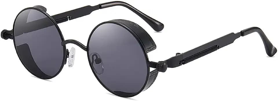 Steampunk Vintage Runde Sonnenbrille - Polarisierte UV400 Schutz Metallrahmen - Unisex Retro Hippie für Männer Frauen Täglich & Outdoor