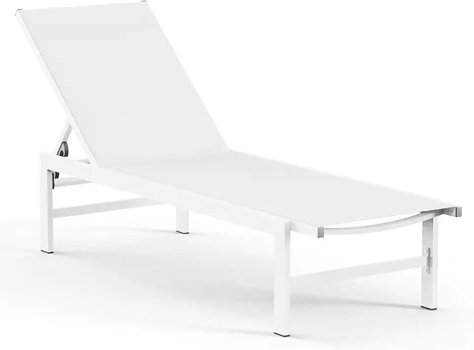 Vexwalx Lounge Chair Outdoor, Aluminum Pool Lounge Chairs with 5-Position Recliner, Patio Chaise Lounge Outdoor for Backyard, Poolside, Deck (White)