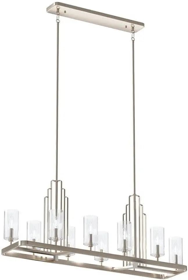 Kichler Kimrose 10 Light Linear Chandelier with Clear Fluted Glass in Polished Nickel and Satin Nickel