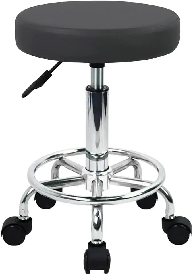 WKWKER Home Office Rolling Stool PU Leder Swivel Höhenverstellung Beauty Stool Labor Küche Massage Spa Stools Büro Hocker Stuhl Auf Rädern (Grau)