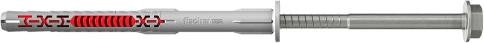 fischer DuoXpand 10 x 100 FUS R, Universaldübel mit nicht rostender Sechskantschraube & angeformter U-Scheibe (50 Stk.), Dübel für starken Halt, ideal für poröse Baustoffe & randnahe Verankerungen