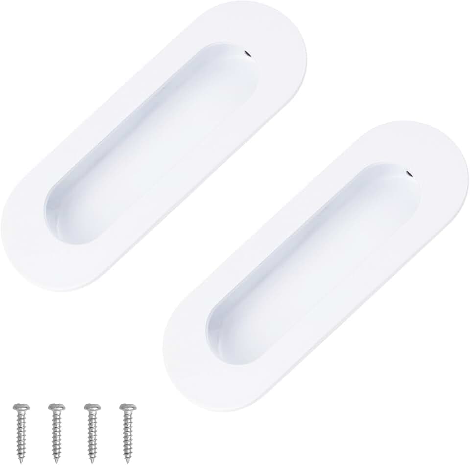 MOROBOR 2 PCS Recessed Cabinet Handles, Warm White Stainless Steel Oval Knob with Screws, Exposed Installation Embedded Pull Handle for Wardrobe Drawer Flush Sliding Door -120 mm/4.72 in