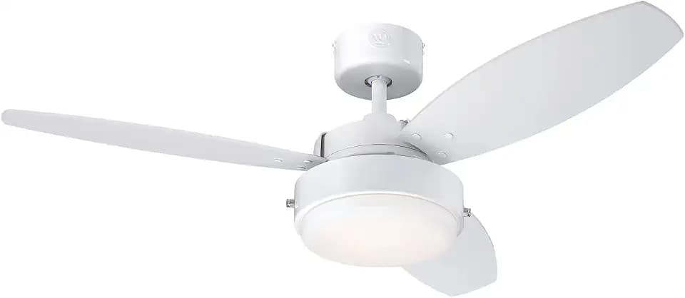 73058 Alloy, moderner 105 cm Deckenventilator von Westinghouse Lighting mit Beleuchtung, Ausführung in Weiß mit Opalmilchglas