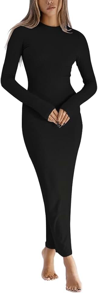 LACOZY Langärmeliges Midi-Kleid, sexy, figurbetont, Bleistiftkleider, formell, Cocktailkleid, Hochzeit, Party, langes Kleid