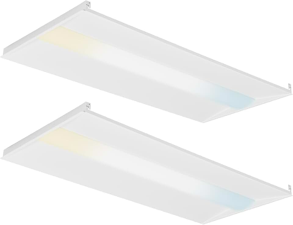 Cortelco 2x4 LED Troffer Light,4 Colo Options 3000K-5000K,50W/40W/35W/30W/25W,Up to 7500 Lumens,0-10V Dimmable Drop Ceiling Lights,100-277V,ETL&DLC Listed,Commercial Grade,2 Pack
