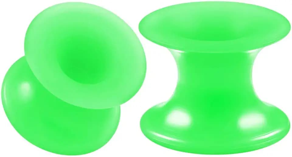 Pair of Green Silicone Double Flared Saddle Piercing Jewelry Stretcher Ear Earring Lobe Flesh Tunnel Plugs