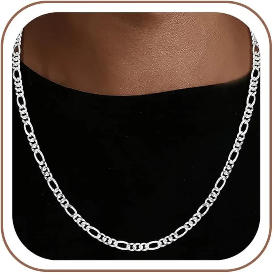 925 Sterling Silver Necklace for Men, 4/5/7mm Figaro Chain
