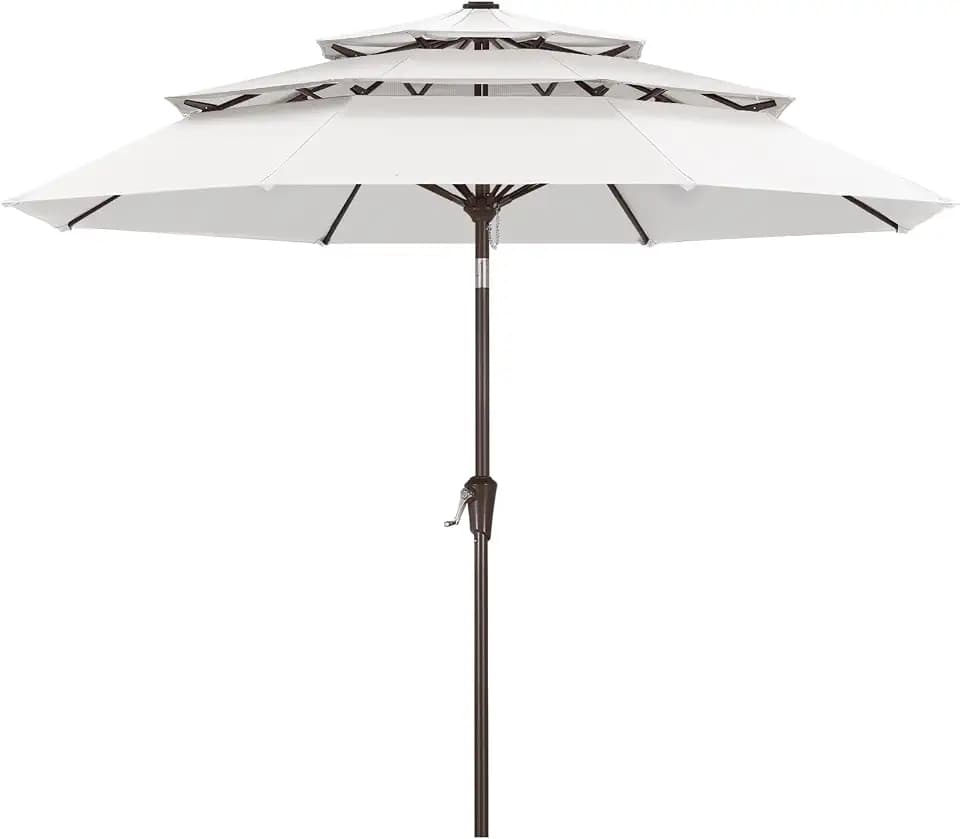 ABCCANOPY 9FT 3-Tier OLEFIN® Patio Umbrella, 5-Year No Fading, White