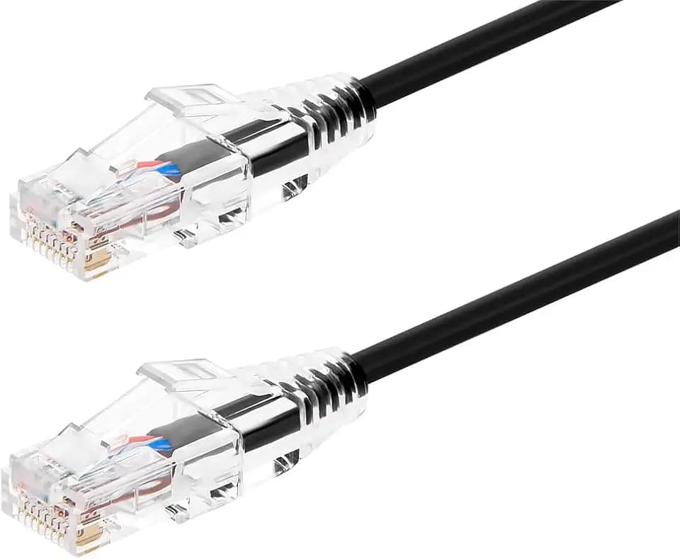 Monoprice Cat6 Ethernet Patch Cable - Snagless, Stranded, 550MHz, UTP, CMR Rated, 28AWG, 25 Feet, Black - SlimRun Series