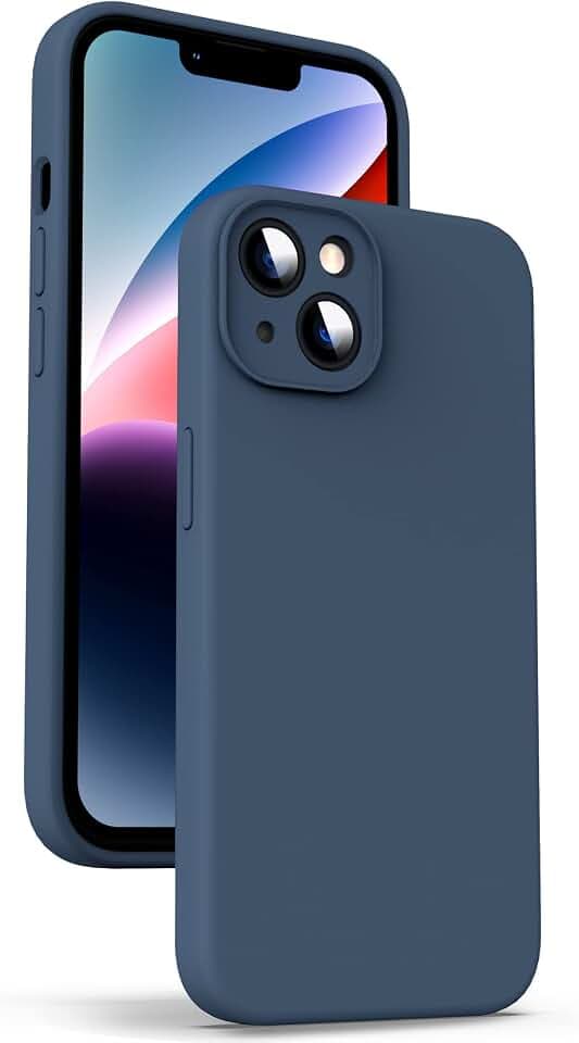 Supdeal Liquid Silicone Case for iPhone 14, [True Liquid Silicone] [Anti Fingerprint] 4 Layer Phone Case Protective Cover, Full Coverage Around Camera & Built-in Microfiber, 6.1", Dark Blue