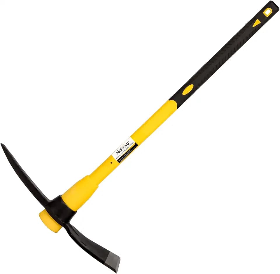 Nohovu Pickaxe with Shock Absorbing Fiberglass Handle, Heavy Duty Forged Steel Pick Axe for Digging, 36 Inches (406SB)